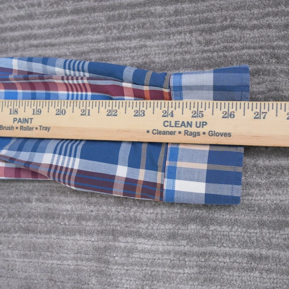 Banana Republic Mens XL Blue Red Plaid Stretch‎ Soft Wash Standard Fit Shirt